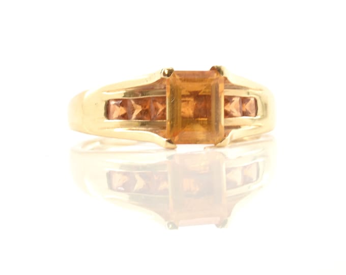 Vintage 14K Gold Art Deco Revival Citrine Statement Ring Size 9.75