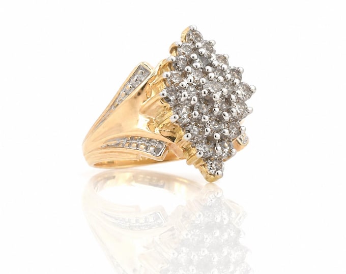 14K Yellow Gold Diamond Cluster Ring – 2 Carat Vintage Estate Jewelry