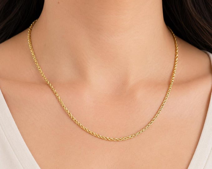 Vintage 14K Solid Yellow Gold Twisted Rope Chain Necklace, 18 Inch