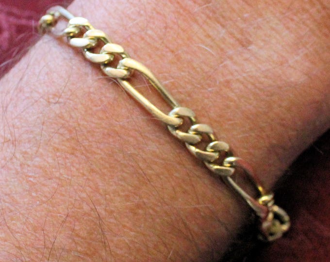 Vintage 14K Solid Yellow Gold Figaro Chain Bracelet, 9 Inches