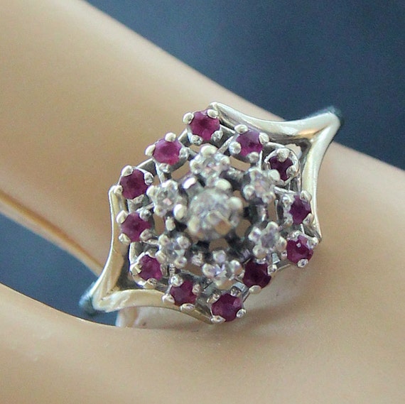 Estate 14K Yellow Gold Red Spinel White Sapphire … - image 2