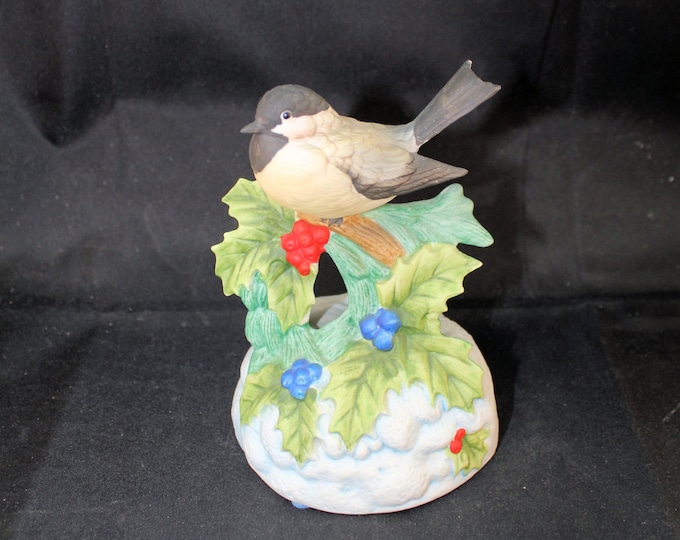 Vintage Gorham Hand Painted Chickadee Music Box Plays "Joy to the World" Made in Japan Holiday Gift