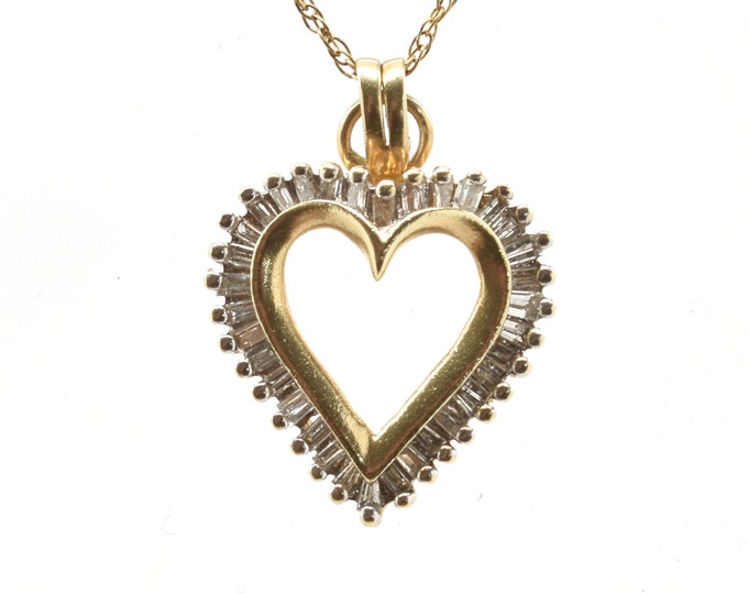 Estate Diamond Pendant Vintage 10K Solid Yellow Gold Natural Diamonds Open Heart Quarter Carat Total Weight April Birthstone Holiday Gift
