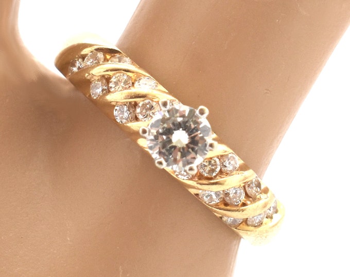 Estate 14K Solid Yellow Gold Natural Diamonds Ring Vintage VS2 Engagement Ring .63 Carats Total Weight Size 6 Holiday Gift