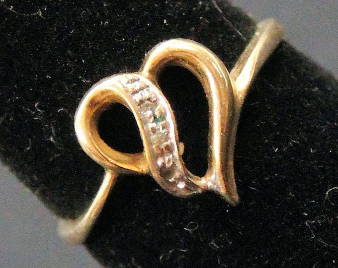 Estate 14K Solid Yellow Gold Open Heart Diamonds Ring 1.64 Grams Size 3.75 Signed Romanza Holiday Gift