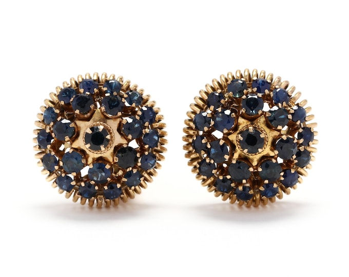 Estate Sapphire Earrings Vintage 18K Solid Yellow Gold Natural Sapphires 6.1 Carats Total Clip On September Birthstone Holiday Gift