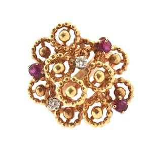 Estate Gemstone Ring Vintage 14K Solid Yellow Gold Natural Rubies Diamonds .53 Carats Total Weight Size 6 Holiday Gift