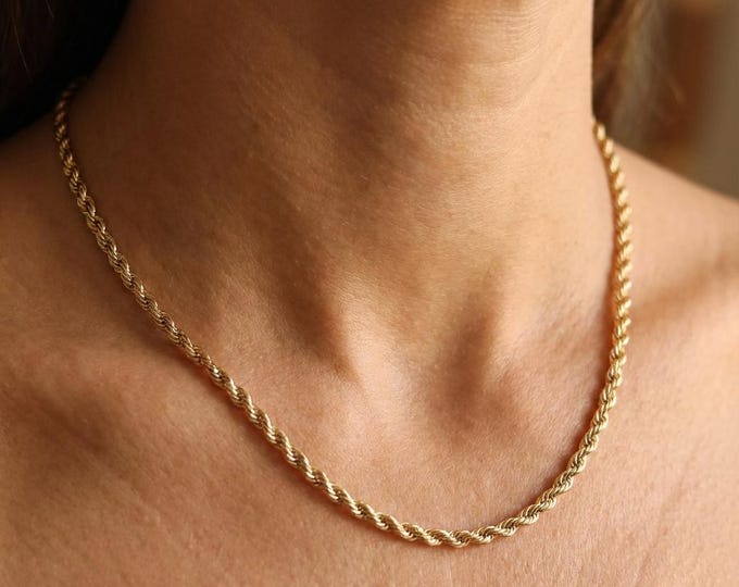 Vintage 14K Solid Yellow Gold Twisted Rope Chain, 16 Inches