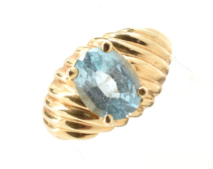 Estate Topaz Ring Vintage 14K Solid Yellow Gold Genuine Blue Topaz Over 2 Carats December Birthstone Holiday Gift