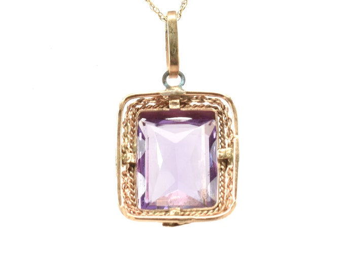Estate Topaz Pendant Vintage 14K Solid Yellow Gold Emerald Cut Purple Topaz Nearly 17 Carats Holiday Gift