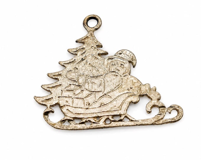 Vintage Sterling Silver Santa Sleigh Christmas Tree Charm