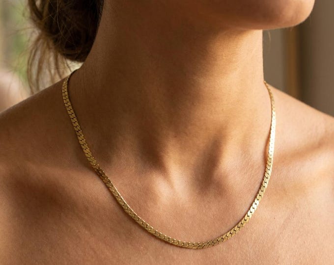 14K Solid Yellow Gold Curb Chain Necklace, 18 Inch, Made in Italy, Balestra Signed