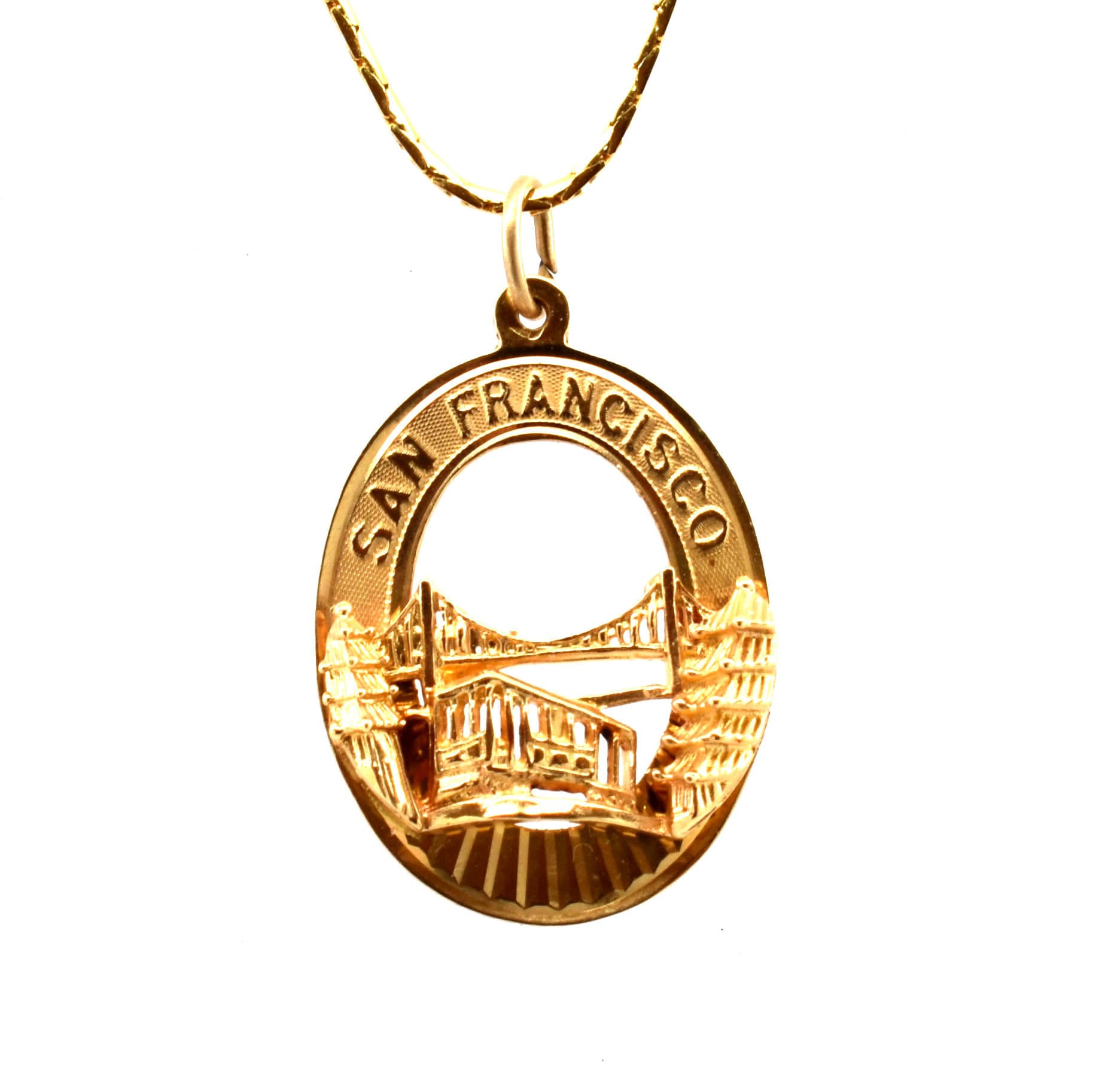 Estate 14K Solid Yellow Gold Charm Vintage San Francisco Pendant 