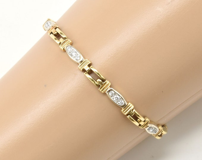 Estate Diamond Bracelet Vintage 18K Solid Yellow and White Gold Natural Diamonds .96 Carat Total Weight Over 7 Inches Long Holiday Gift