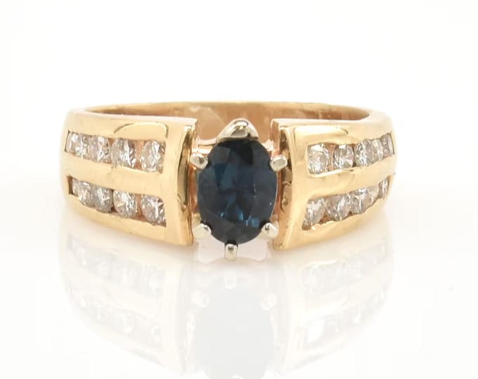 Estate 14K Yellow Gold Sapphire and Diamond Ring, Size 7.75
