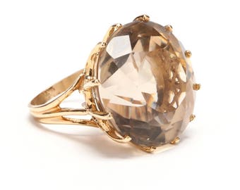 Vintage 14K Gold Smoky Quartz Cocktail Ring Huge 48 Carat Size 3