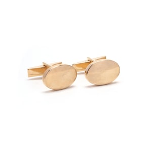 Estate Gold Cufflinks Vintage 14K Solid Yellow Gold Oval Polished Cuff Links Father&#39;s Day