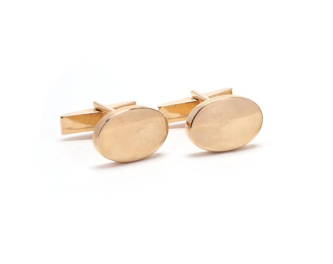 Estate Gold Cufflinks Vintage 14K Solid Yellow Gold Oval Polished Cuff Links Father's Day