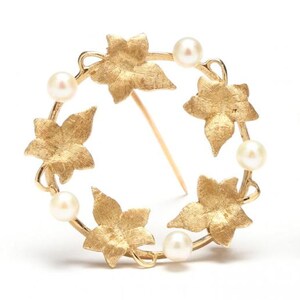 Estate Gold Brooch Vintage 14K Solid Yellow Gold Cultured Pearl Pin Signed CROSBY Holiday Gift