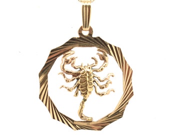 Estate Zodiac Charm Vintage 14K Solid Yellow Gold Scorpio Scorpion Pendant November 16 to December 15 Holiday Gift