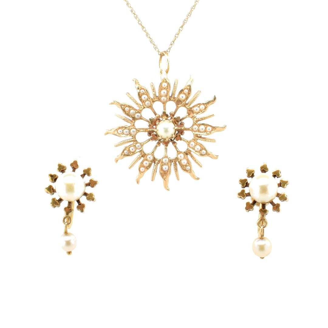 Estate Gold Jewelry Antique 14K Solid Yellow Gold Natural Pearls