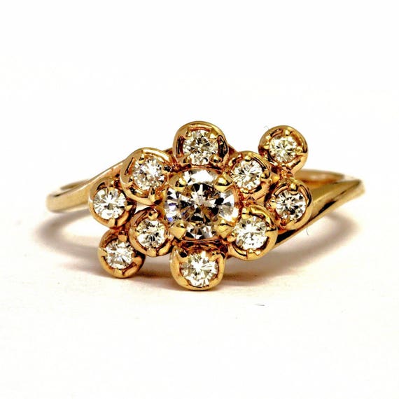Estate 14K Yellow Gold Diamonds Cluster Ring .56 … - image 1