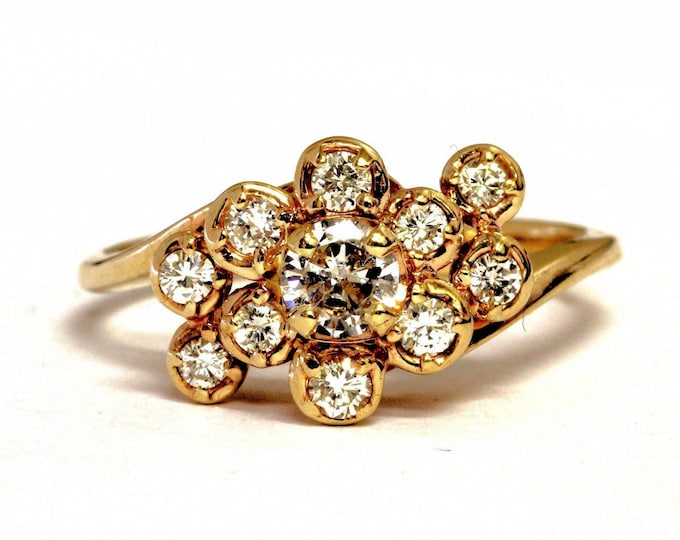 Estate 14K Yellow Gold Diamonds Cluster Ring .56 Carats Total Weight CTW 3.07 Grams Size 7 Holiday Gift