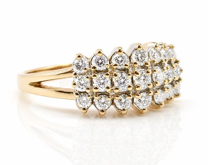 Vintage Diamond Cluster Ring, 14K Yellow Gold, 1.45 Carats, Size 7