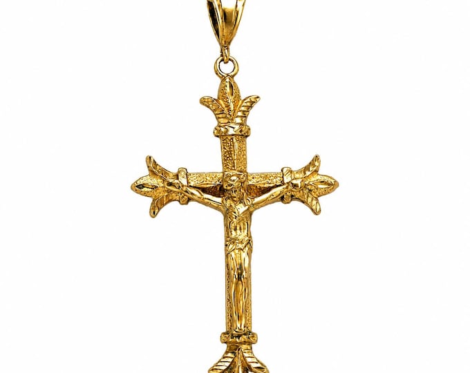 Estate 14K Gold Florentine Crucifix Pendant, Massive Christian Cross