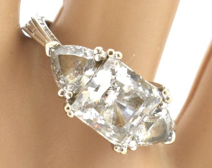 Estate Gold Ring Vintage 14K Solid White Gold Cubic Zirconia Nearly 6 Carats April Birthstone Size 7.5 Holiday Gift