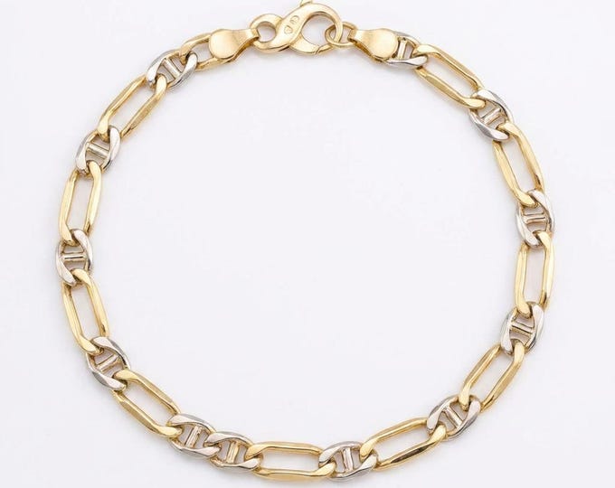 Estate 14K Gold Figaro Mariner Link Bracelet, 8 Inch
