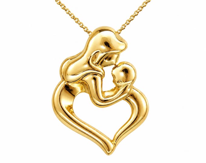 10K Yellow Gold Mother Child Heart Pendant, Estate Jewelry