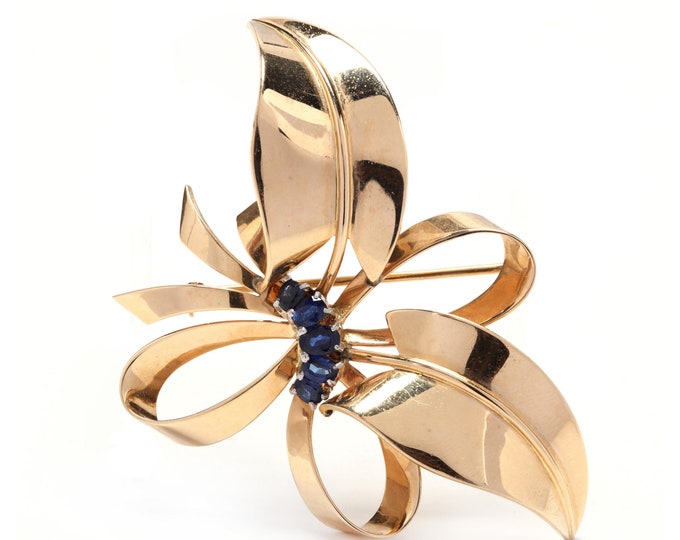 Estate Sapphire Brooch Vintage 14K Solid Yellow Gold Natural Sapphires Pin September Birthstone Holiday Gift