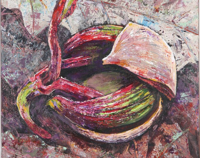 Estate Oil Painting Unframed Stretched Canvas Abstract Botanical Signed Justine Lunsford North Carolina 20th Century Holiday Gift