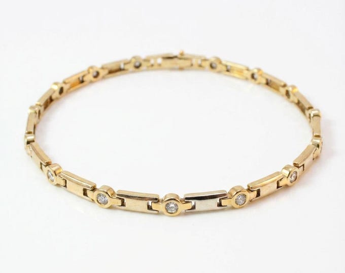 Estate 14K Yellow & White Gold Diamond Tennis Bracelet, 7.5"