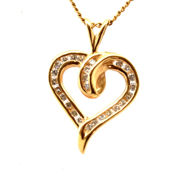 Vintage 14K Gold Diamond Open Heart Pendant Love Friendship Charm