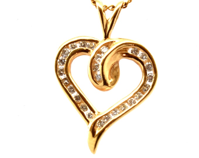 14K Solid Yellow Gold Natural Diamonds Open Heart Pendant Over Quarter Carat Total Weight Over 1 Gram April Birthstone Holiday Gift