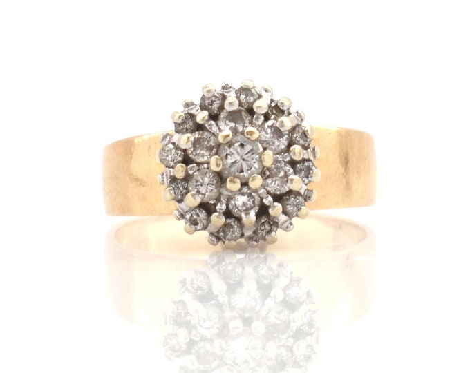 14K Solid Yellow Gold Natural Diamonds Ring Vintage Estate Cluster Over Half Carat Total Weight Nearly 5 Grams Size 4.75 Holiday Gift