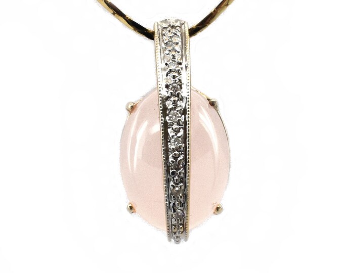 Estate Gemstone Pendant Vintage 14K Yellow Gold Natural Diamonds Rose Quartz 13.6 Carats Total Weight Holiday Gift
