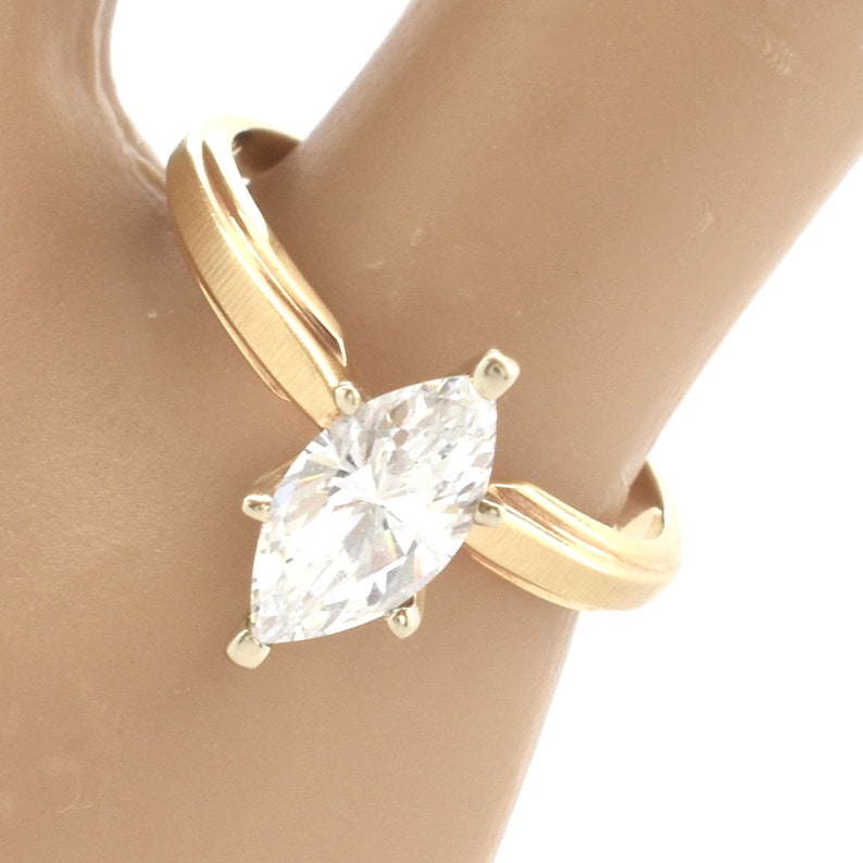 14K Solid Yellow Gold Diamonique Ring Marquise Cut Cubic - Etsy