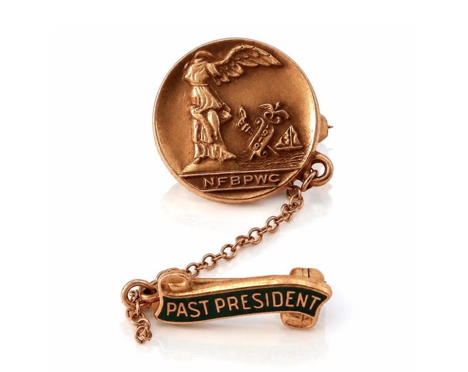 14K Gold NFBPWC Past President Pin, Whitehead & Hoag, Mid‑Century Women’s Leadership Insignia