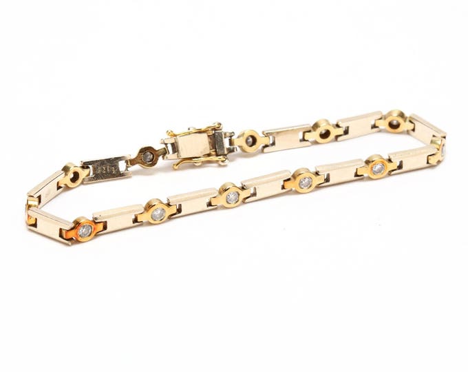 Estate 14K Yellow & White Gold .72 Carats Total Weight CTW Diamond Tennis Bracelet 7.5" Long 15.8 Grams Holiday Gift