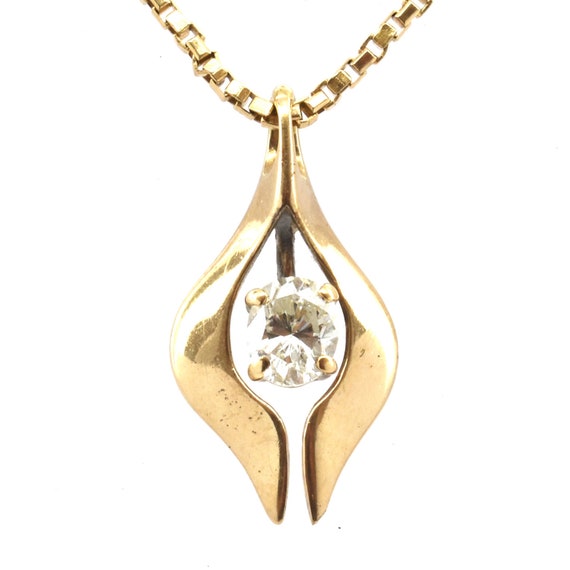 14K Solid Yellow Gold Natural Diamond Necklace Vi… - image 1