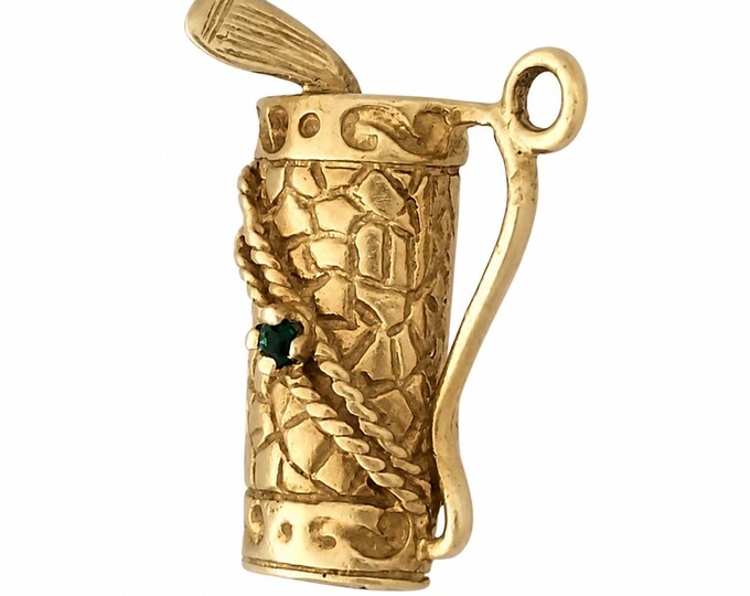 14K Yellow Gold Golf Bag Charm Pendant with Emerald Stone – Estate Jewelry
