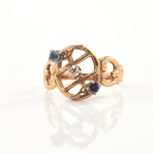 Estate Gemstone Ring Vintage 14K Solid Yellow Gold Natural Aquamarine Diamond Blue Topaz Size 6.25 Holiday Gift