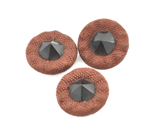 Vintage Brown Woven Fabric Covered Buttons Set of 3 Holiday Gift