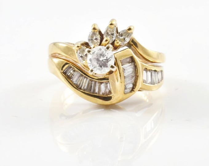 14K Yellow Gold Diamond Bridal Ring Set, Size 4