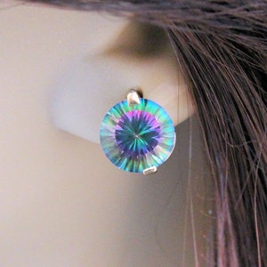 Estate 14K Solid Yellow Gold Genuine Mystic Topaz Post Stud Earrings 3.22 Grams 6 Carats Total Weight Holiday Gift