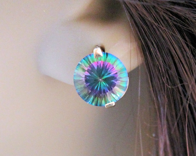 Estate 14K Solid Yellow Gold Genuine Mystic Topaz Post Stud Earrings 3.22 Grams 6 Carats Total Weight Holiday Gift