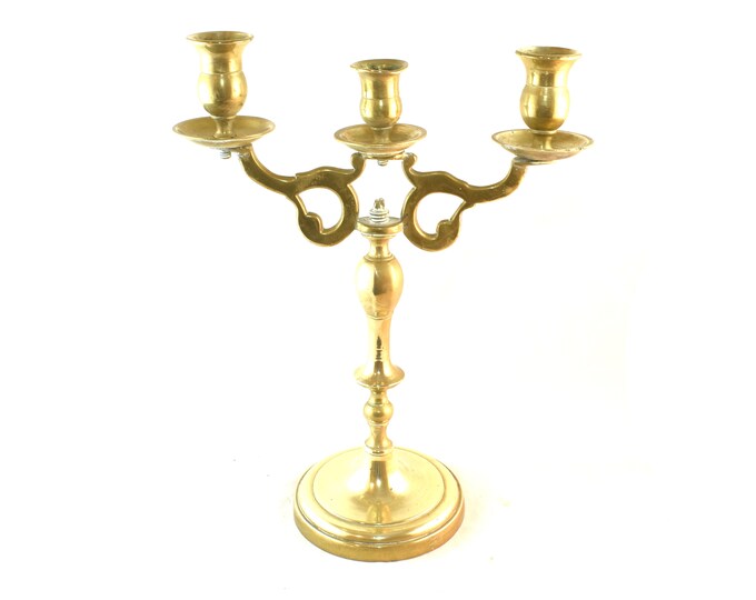 Estate Brass Candelabra Vintage Three Light Candleholder Pedestal Base Holiday Gift